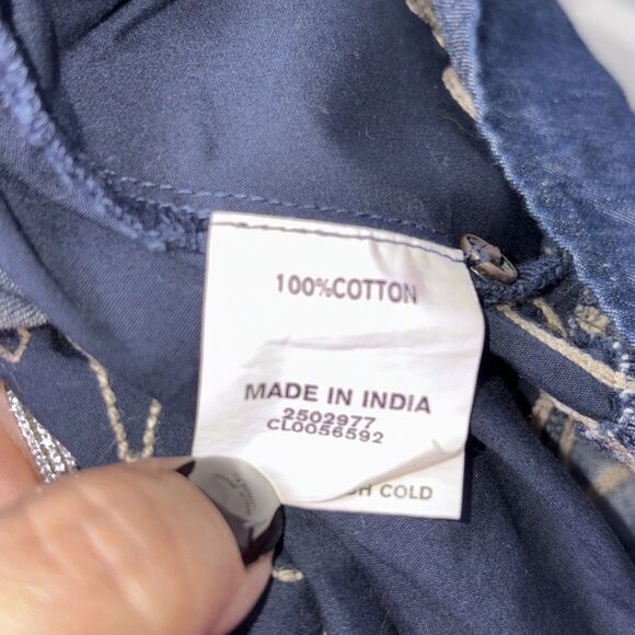 eShakti Dress Small 6 Embroidered Fit and Flare Cotton Womens Pockets Denim look - Picture 10 of 16